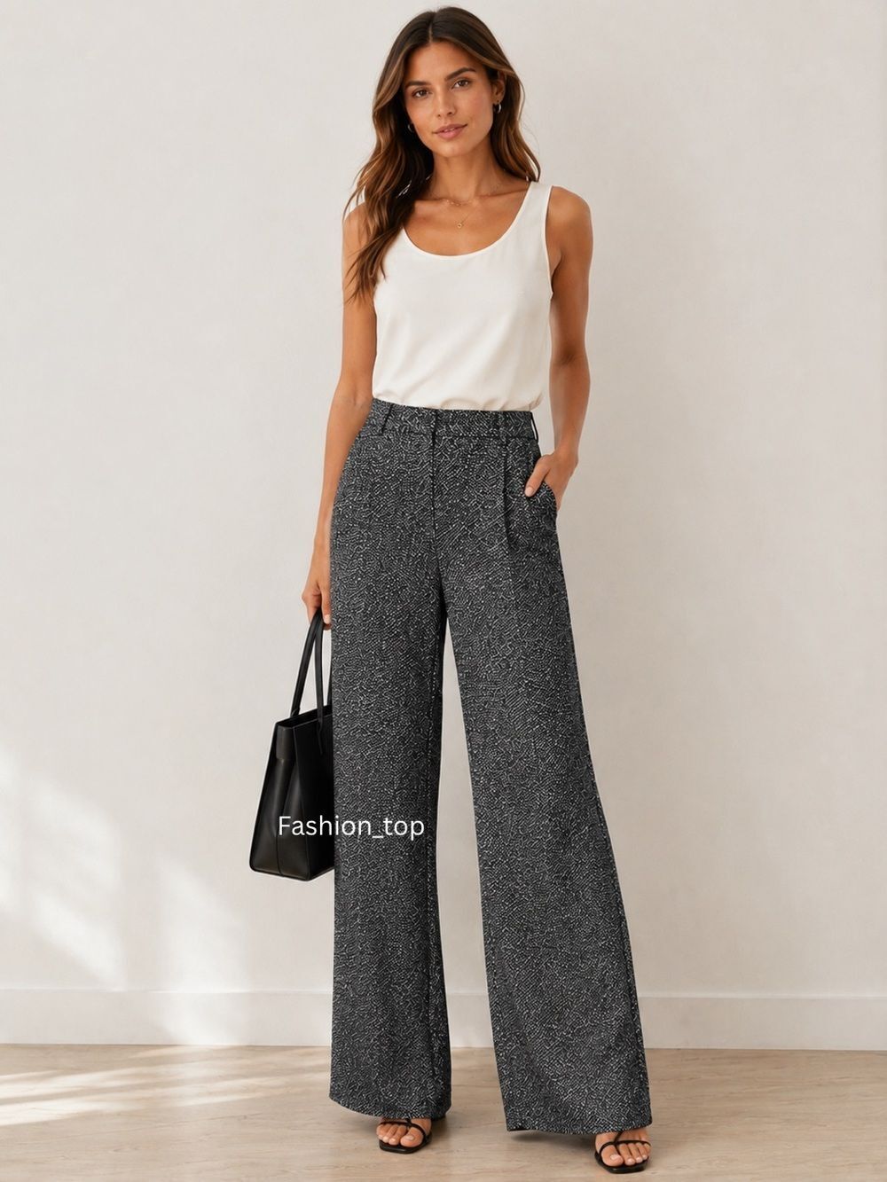 Theory Women’s Black White Textured Woven Wide Leg Dress Pant Pants 8 NWOT
